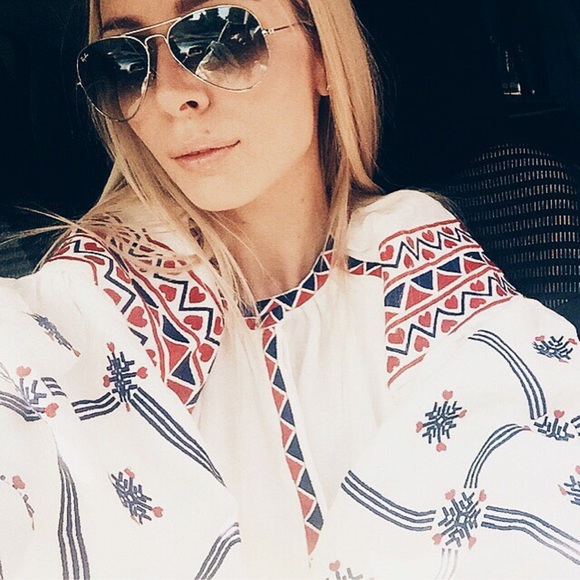 MARCH 11 Tunic Dress White Linen Embroidered Balloon Sleeve Peasant Button Front - Picture 11 of 11